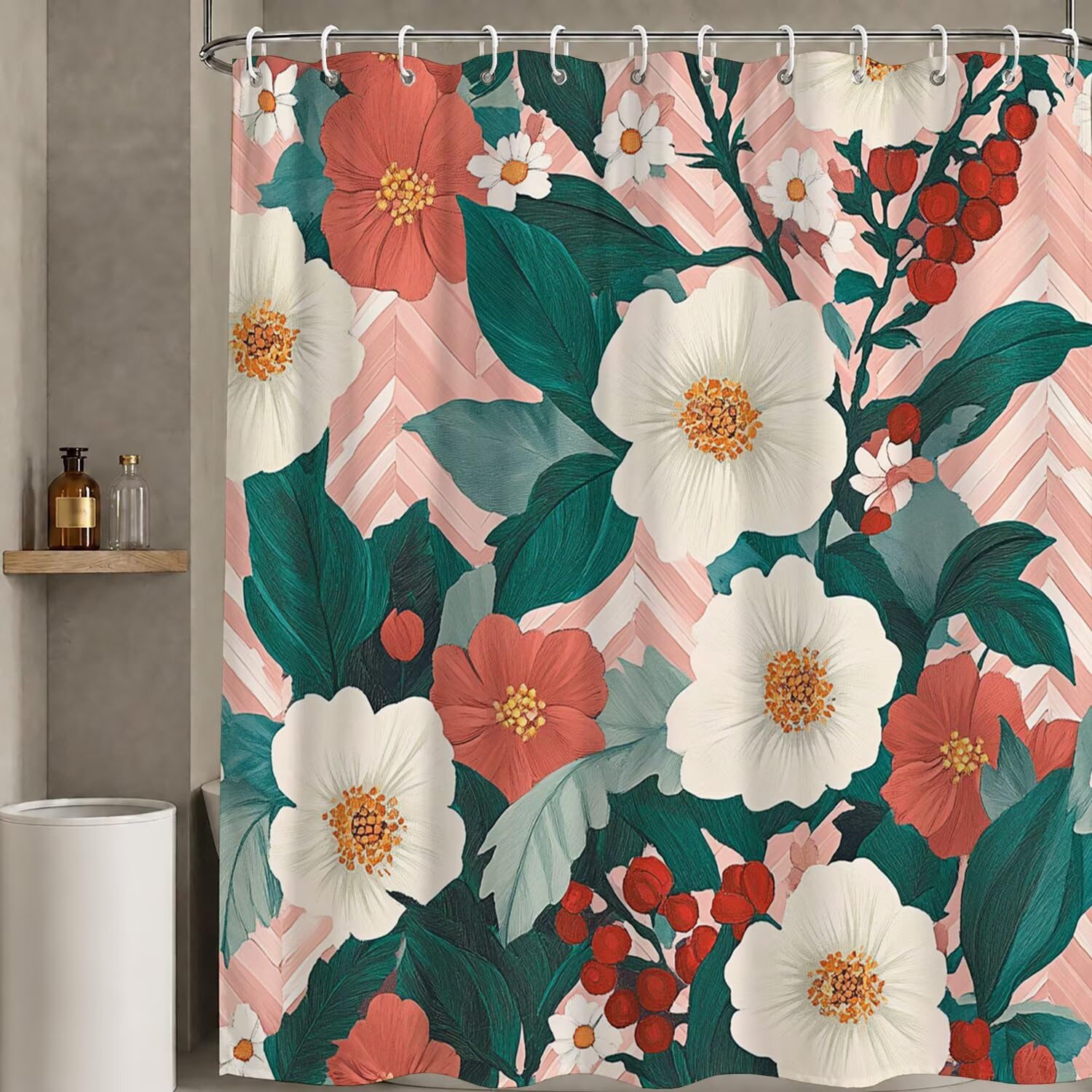 Rideau de douche 120x180 cm rouge en polyester lavable imperméable avec 12 crochets