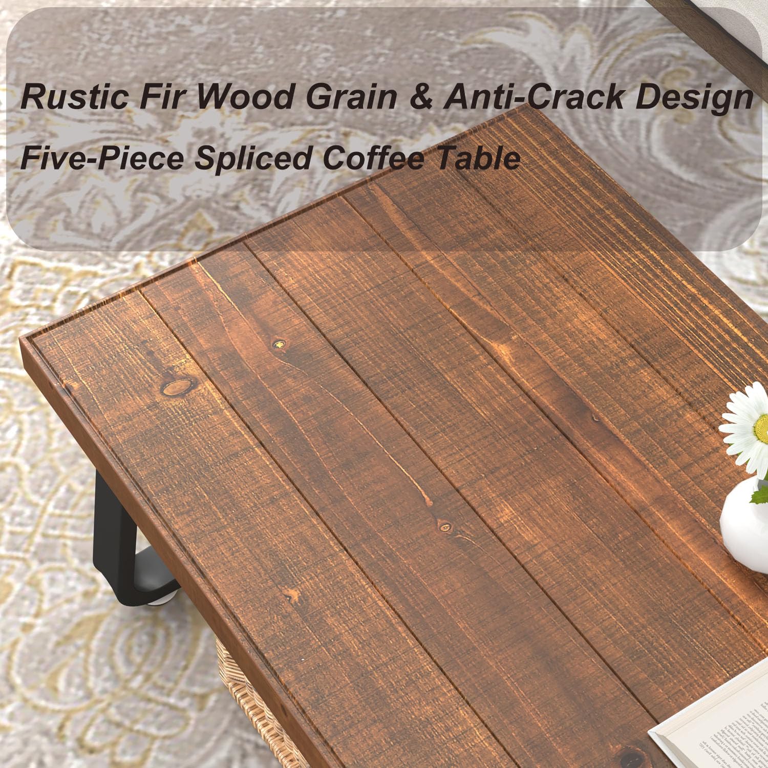 IBF Mesa de centro rústica, mesa de té industrial de madera maciza, mesa de centro de madera real de granja, mesa de cóctel rectangular minimalista moderna, 39 pulgadas