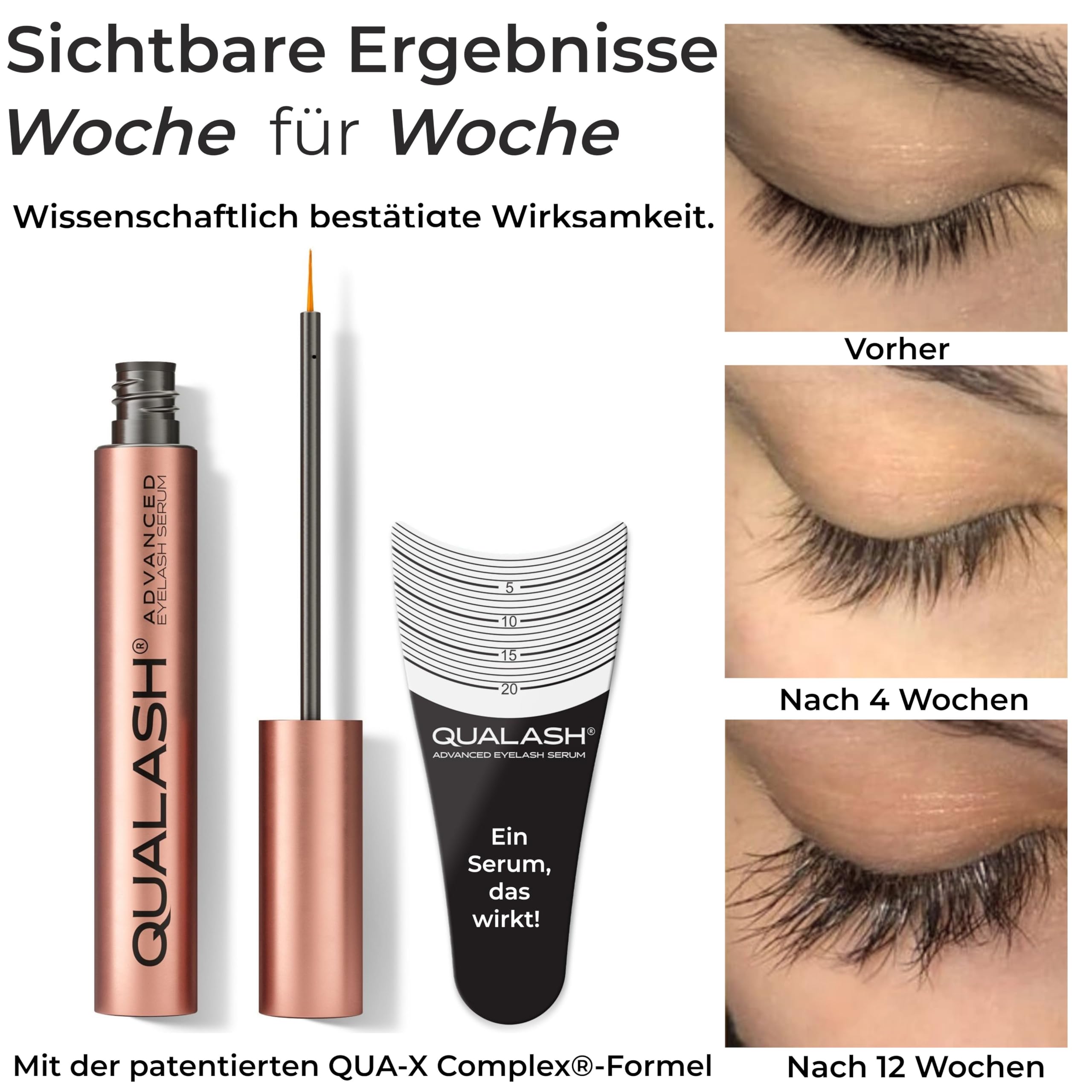 Wimpernserum für Long Lashes – QUALASH® Advanced Lash & Eyelash Serum 3,5 ml für schnell Wachstum, Testsieger mit patentierter QUA-X Wachstumsformel, sichtbare Ergebnisse in 4 Wochen klinisch getestet