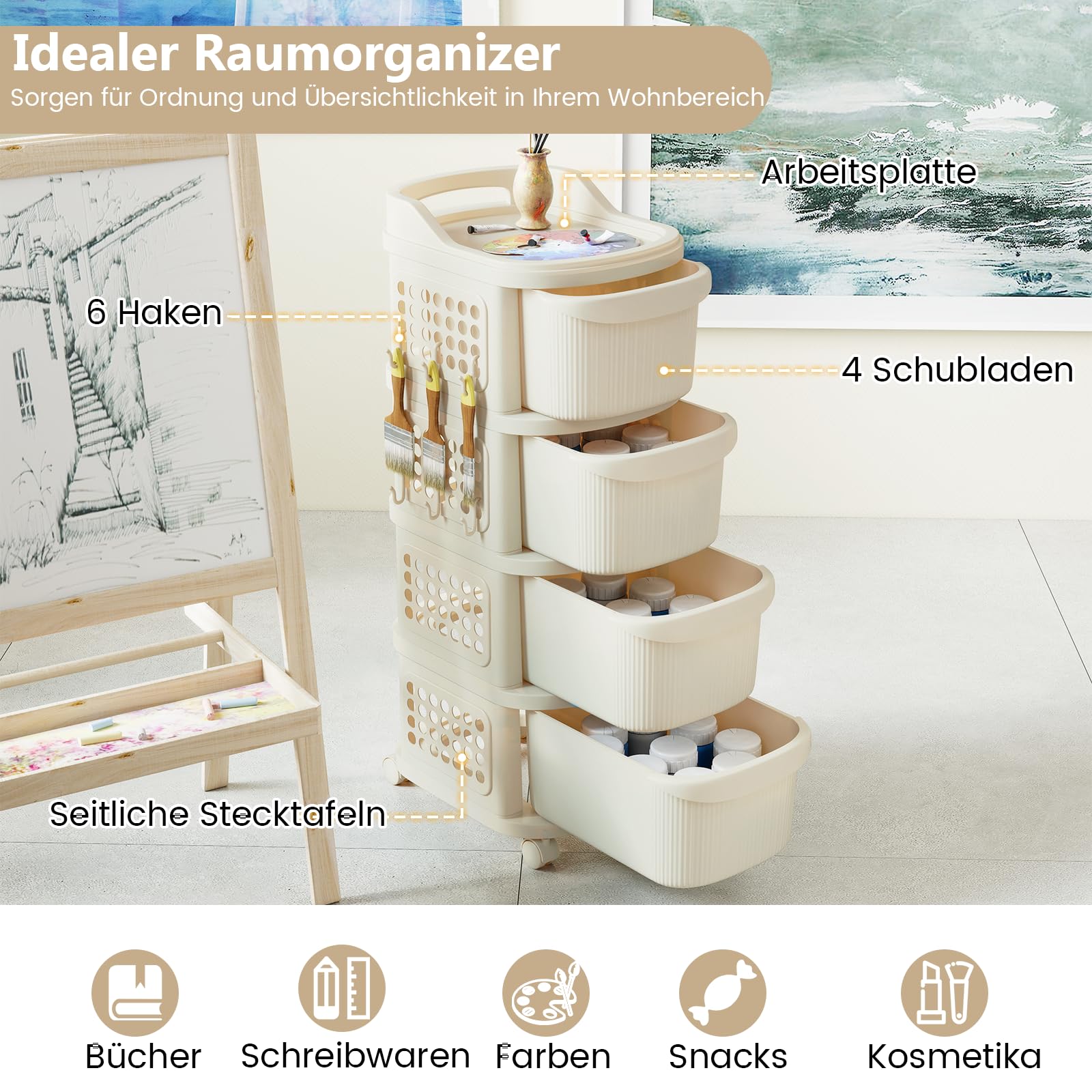 HOMCOM Keukenwagen Met 4 Schappen, 4 Flexibele Haken, 4 Wielen, 40 Cm X 19 Cm X 90 Cm Niswagen Grijs~1tvu70btq2001 HOMCOM Keukenwagen Met 4 Schappen, 4 Flexibele Haken, 4 Wielen, 40 Cm X 19 Cm X 90 Cm Niswagen Grijs~1tvu70btq2001