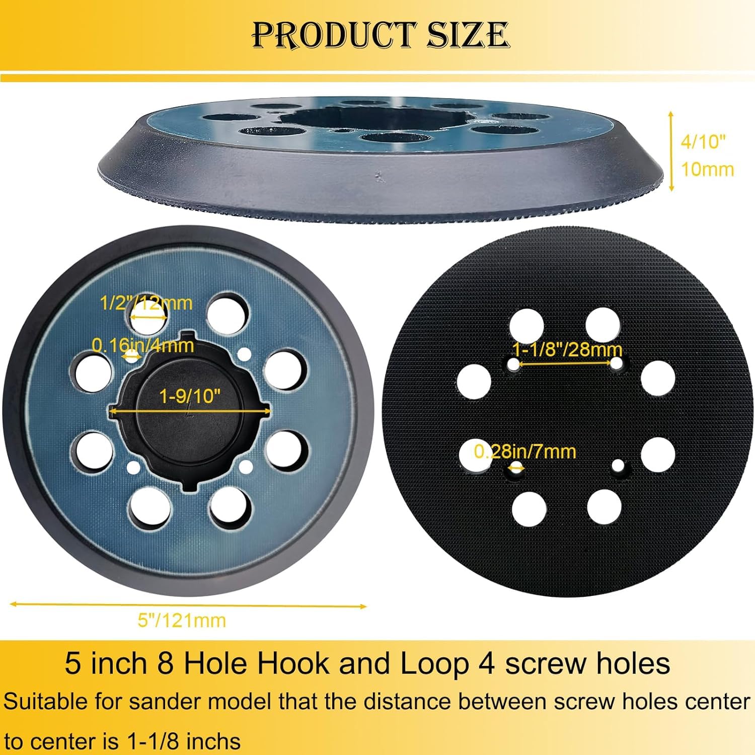 5" 8 Hole Hook and Loop Replacement Sander Pad for Dewalt Random Orbital Sander, Sanding Backing Pad for DeWalt DWE6421 6421K DWE6423 6423K DCW210B Sander 4 Screw Holes Sanding Part DWE64233 & N329079