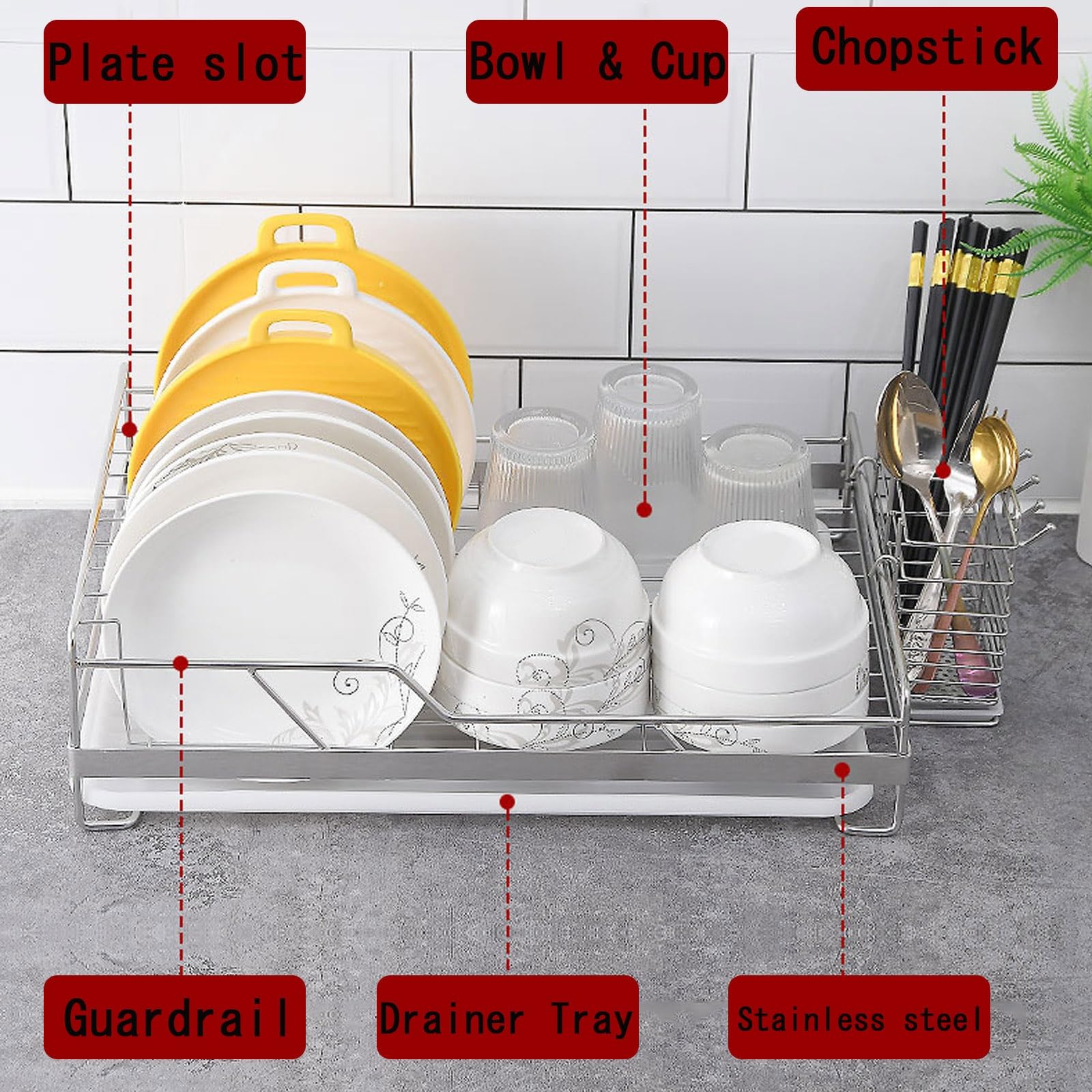 Geschirrhalter für die Küche, Schüssel- und Teller-Wäscheständer aus Edelstahl, 2 Stück, silberfarben, 44,5 x 33 x 12 Zentimeter