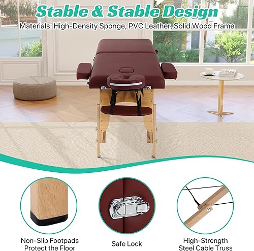 Miniatura 6 de Mesa de masaje portátil para pestañas, cama plegable de spa para terapia física, cama de tatuaje esteticista, borgoña
