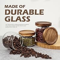 Vista 4 de 1 unidad de tarros pequeños de vidrio para almacenamiento con tapas herméticas, 11 fl oz (300ml) envase de vidrio para café con tapa de madera