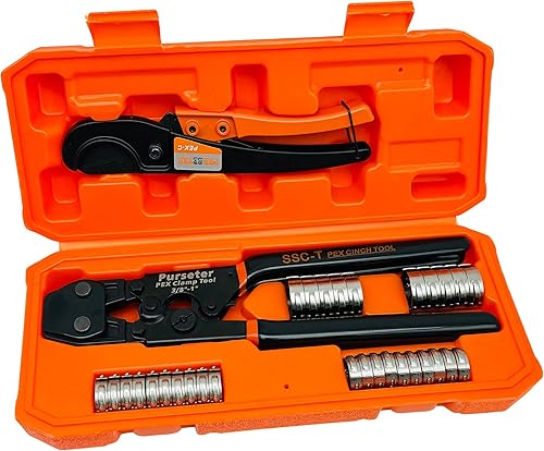 Miniatura 3 de Pinza de tubo PEX, herramienta de prensado para abrazaderas de acero inoxidable de 38 a 1 pulgada con 20 piezas de 12 pulgada y 10 abrazaderas SS