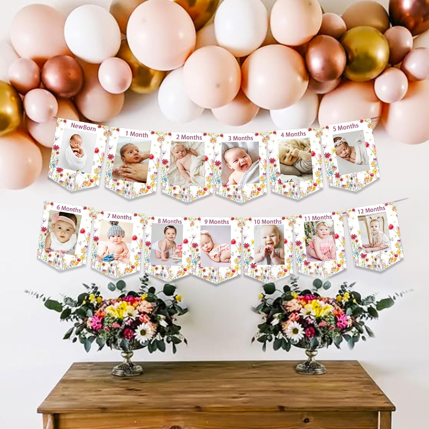 JeVenis Wildflower First Birthday Decorations Birth Month Flower Picture Wildflower 12 Months Photo Banner Wild Flower Party Decorations - Image 6