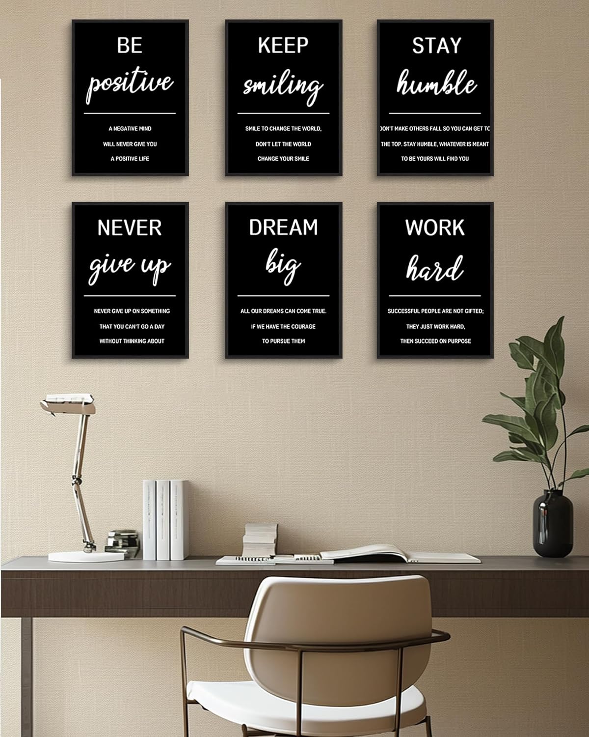 KUVIOKE Inspirational Framed Wall Art Motivational Quotes Wall Decor Encouraging Office Posters Sayings for Classroom Bedroom Living Room Ready to Hang Set of 6, 11x14in (Black Framed)