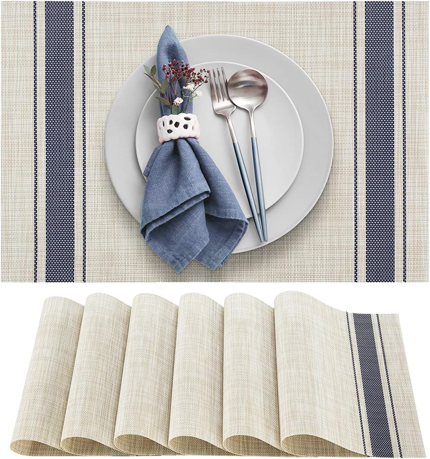 Gerrii Set of 4 Farmhouse Gray and White Placemats Boho
