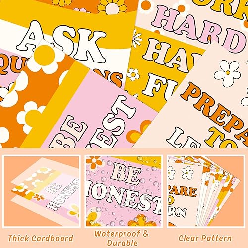 Miniatura 3 de 17 pósteres de bienvenida retro Groovy para el aula, diseño hippie de arco iris, carteles motivacionales, decoración de tablón de anuncios para el