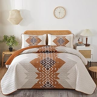Dintszyayue Boho Queen Quilt Set 3 Pieces Aztec Texture Bedspread Coverl...