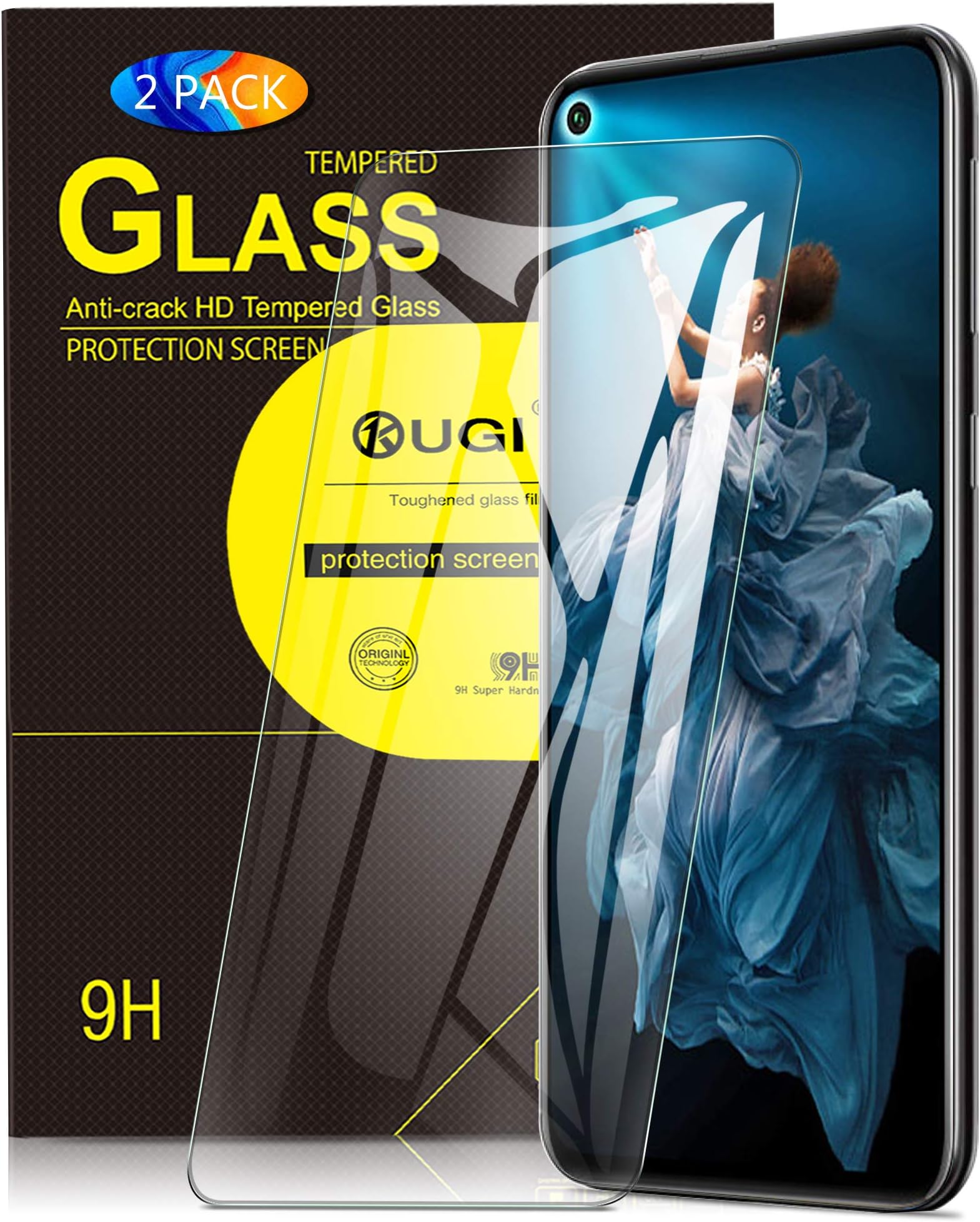 KuGi. for Honor 20 pro Screen Protector, for Honor 20 Easy & Bubble Free Installation Tempered Glass Screen Protector Designed for Honor 20 pro/Honor 20 / Huawei Nova 5T smartphone. Clear(2 PACK)