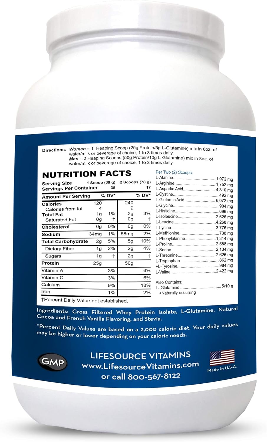 LifeSource Vitamins 3 lb - US Dairy Cows Grass Fed Whey Protein Isolate - Double Chocolate Fudge sweetened w/Stevia - 3 lb Powder