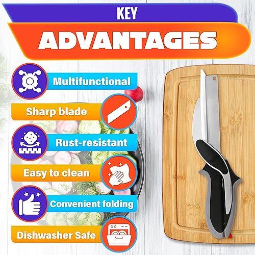 Miniatura 4 de Cuchillo de cocina inteligente para tabla de cortar, tijeras de cocina, cortador rápido de verduras, cortador de verduras, herramientas de corte de