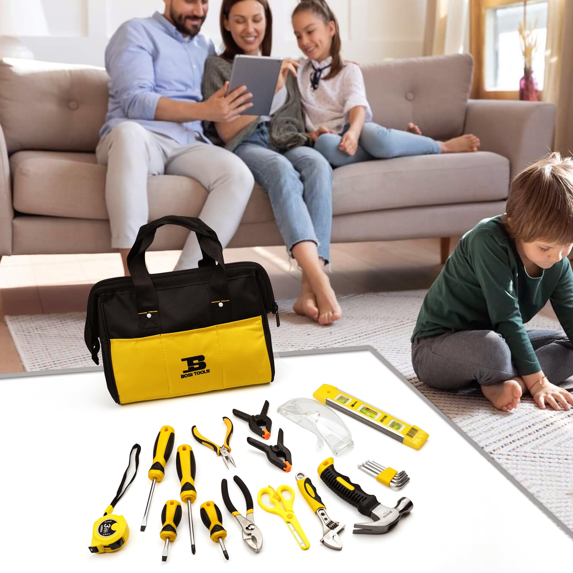 Juego de herramientas de mano de 20 piezas con bolsa de almacenamiento para niños, niñas, bolsa de herramientas, 20 piezas