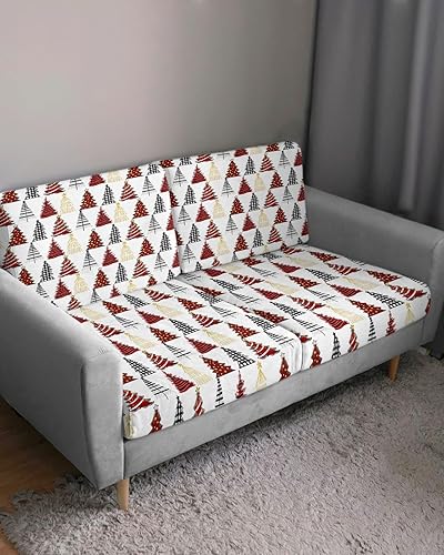 Miniatura 3 de Fundas de cojín para sofá con diseño de árbol de Navidad, color rojo, negro y amarillo, funda elástica para sofá con parte inferior elástica, fundas