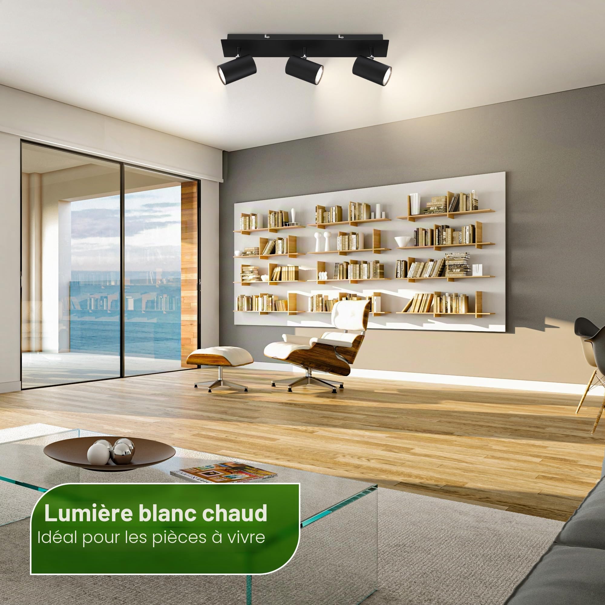 BRILONER - Plafonnier LED, CEE A source lumineuse, orientable, 3000K blanc chaud, 2,5 W chacun 450 lumens, design extra plat, éclairage salon, cuisine, chambre, couloir, 45 cm, noir