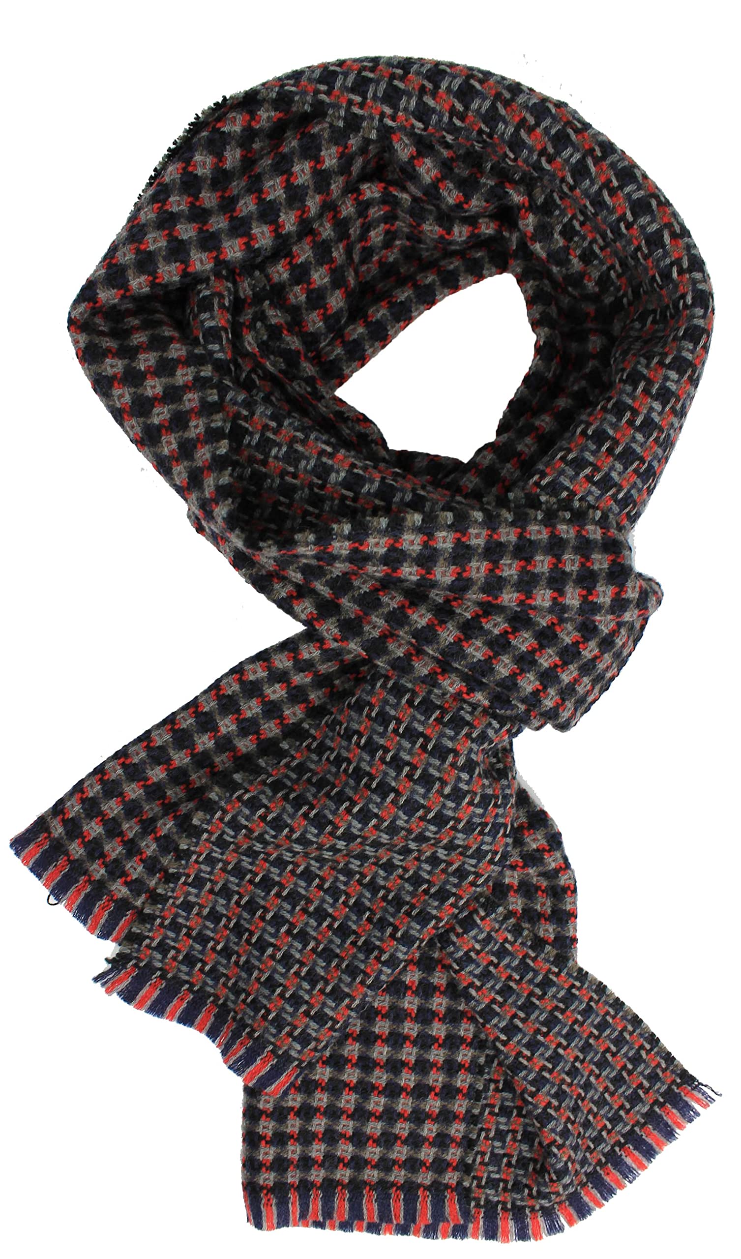 Rotfuchs Sciarpa da uomo a quadretti, 100% pura lana, 190 x 35 cm, marrone, rosso, grigio