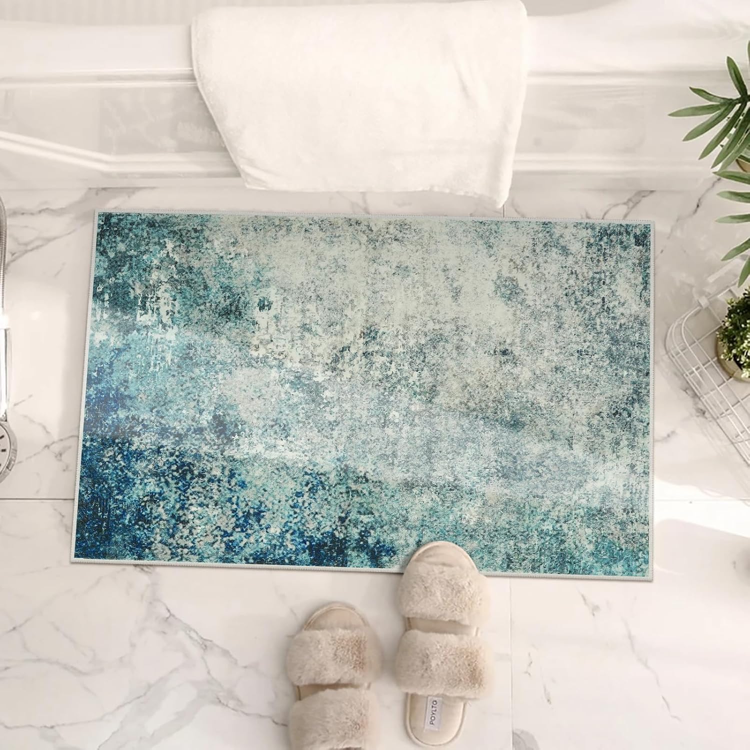 Lahome Modern Abstract Area Rug - Small 2x3 Washable Entryway Rugs Non-Slip Low Pile, Accent Throw Carpet for Kitchen Bath Mats Laundry Front Indoor Doormat,Blue/Grey - Image 5