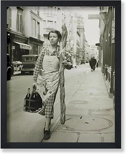 Poster Master Póster vintage de mujer con baguette, impresión de vino retro, arte de comida y bebida, regalo para hombres, mujeres y panaderos,