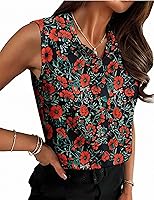 Vista 7 de HOTOUCH Blusa sin mangas con botones para mujer, cuello en V, casual, para negocios, informal, con cuello