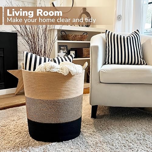 Miniatura 19 de INDRESSME Cesta de lavandería para bebé, cesta de lavandería para niños, cesta de almacenamiento alta para sala de estar, cesta de cuerda para Gris