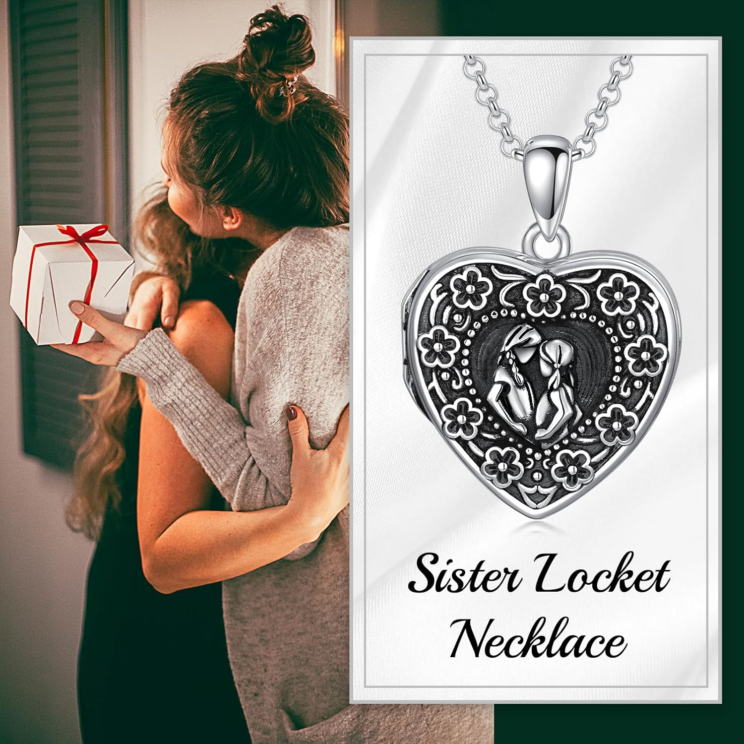 AOBOCO Heart Locket Necklace That Holds Pictures Sterling Silver Flower Lockets Jewelry for Women - Always in My Heart - Image 6