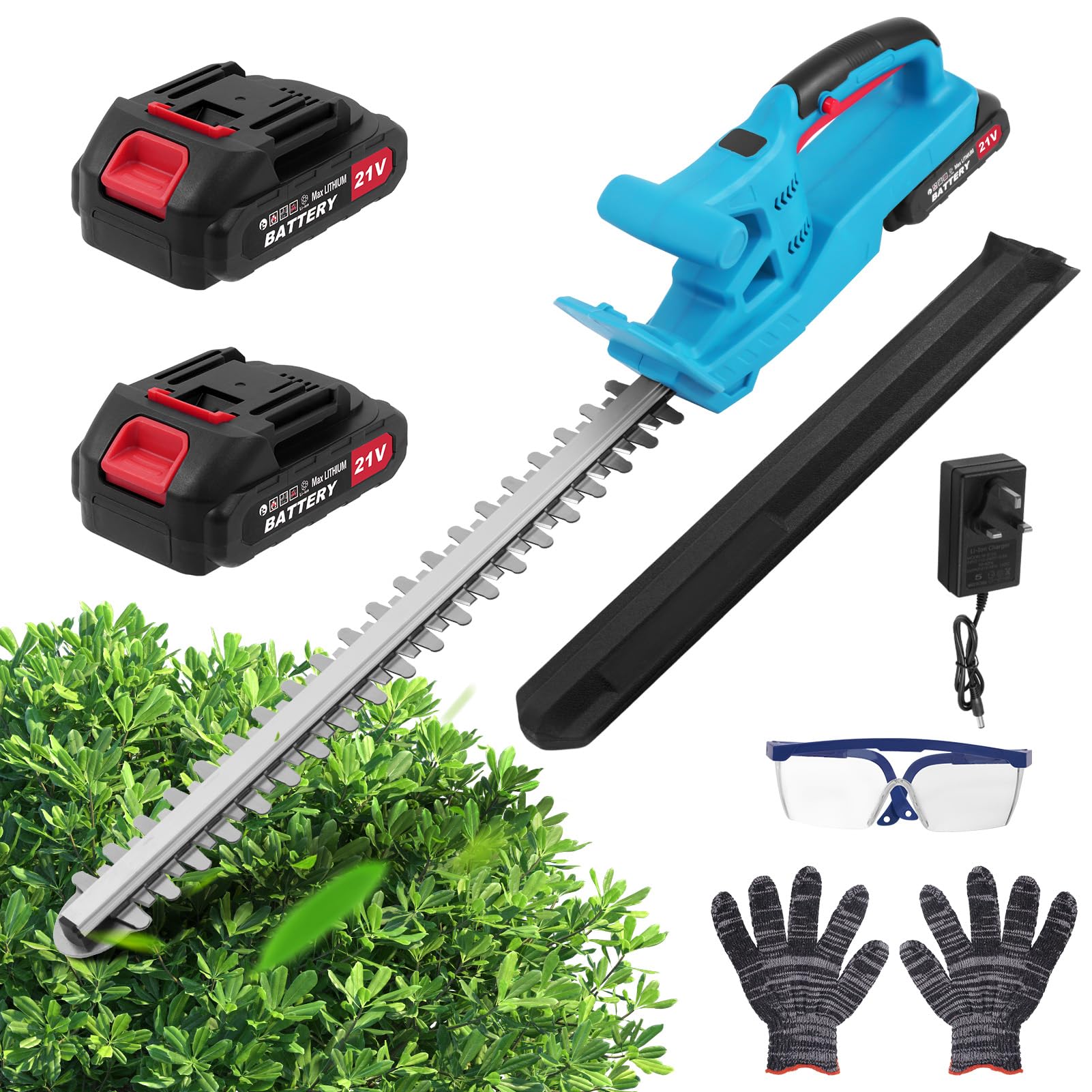 Cordless Hedge Trimmer, 21V lightweight Battery Hedge Trimmer Cordless, 50cm Cutting Length, 17mm Tooth Opening, Electric Hedge Cutter with Batterie & Charger, Dual Action Blades, for Shrubs Trimming
