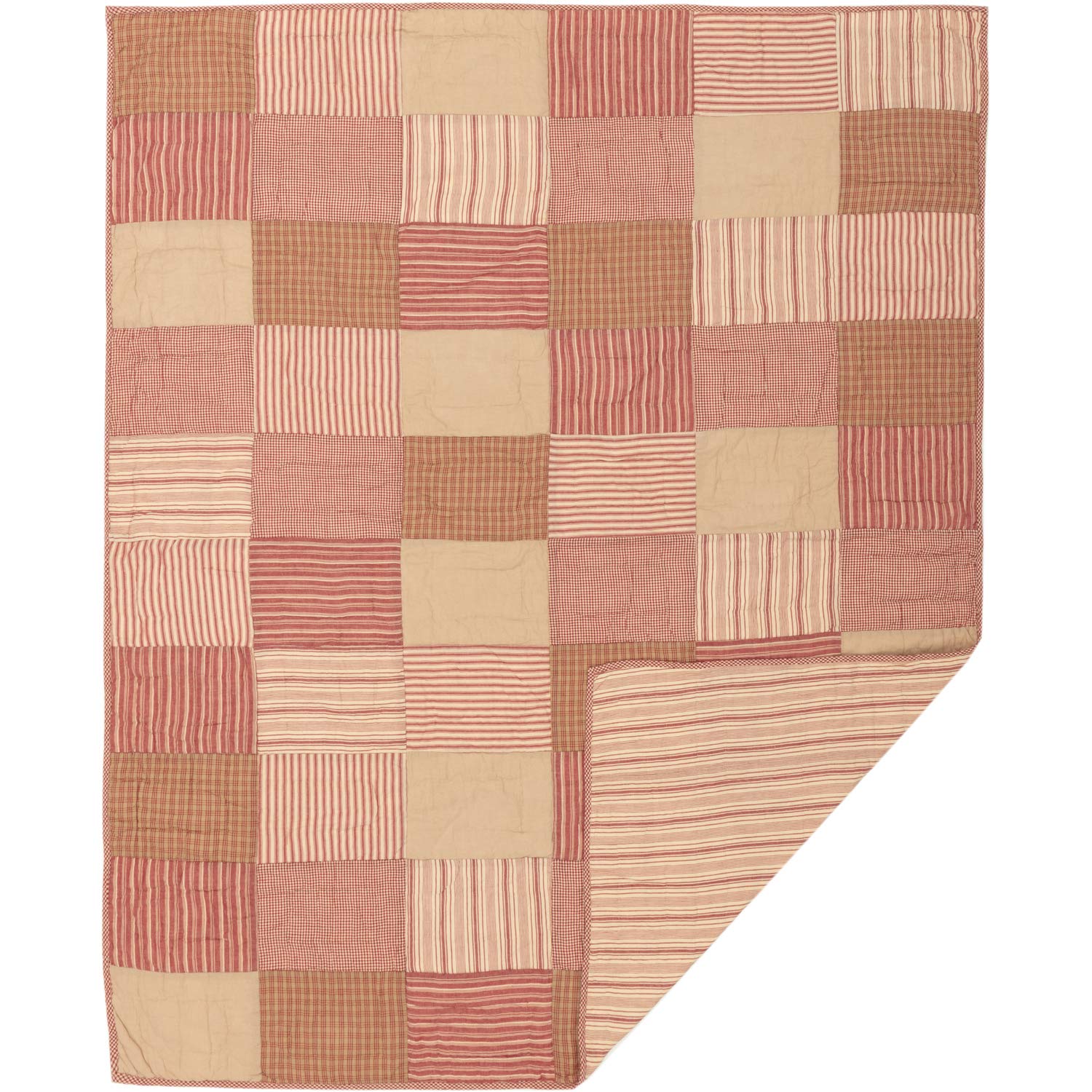 Photo 1 of * USED * 
VHC Brands Sawyer Mill Red Block Quilted Throw 60x50 Bedding Accessory 60x50 Block Throw