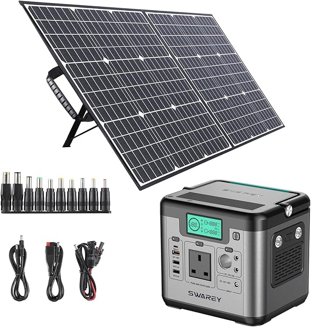 SWAREY Portable Power Station 518Wh with 100W Foldable Solar Panel Solar Generator Pure Sine Wave Power Generator Backup Emergency Power Supply for Camping Travel Fishing with Carrying Bag