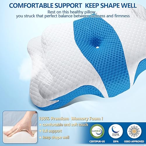 Miniatura 13 de Almohadas de espuma viscoelástica, almohada cervical para aliviar el dolor de cuello y hombros, almohada ergonómica de contorno de cama, suave