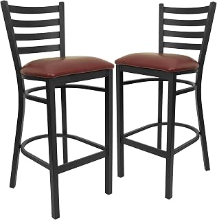 Flash Furniture Hercules Ladder Back Restaurant Barstool, Burgundy, 2-Pack | Vinyl Upholstery, Durable Construction, Commercial Use, Metal Frame