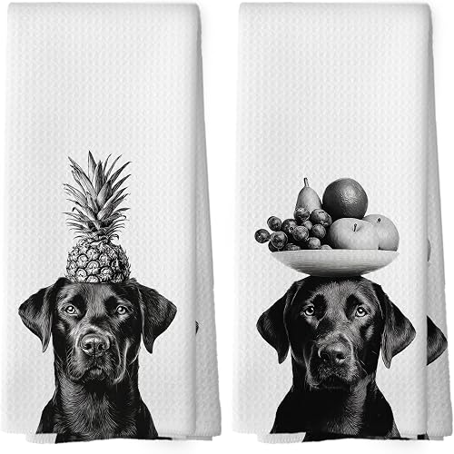 Mcehtle Funny Labrador Dog Kitchen Towels Set of 2, Funny Dog Kitchen Decor, Dog