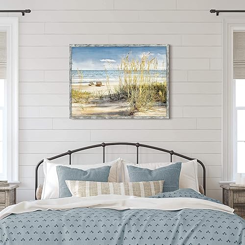 Miniatura 4 de Cuadro de playa de madera enmarcado arte de pared costero, escena del océano, impresiones artísticas de paisaje marino para el hogar, 40 x 30