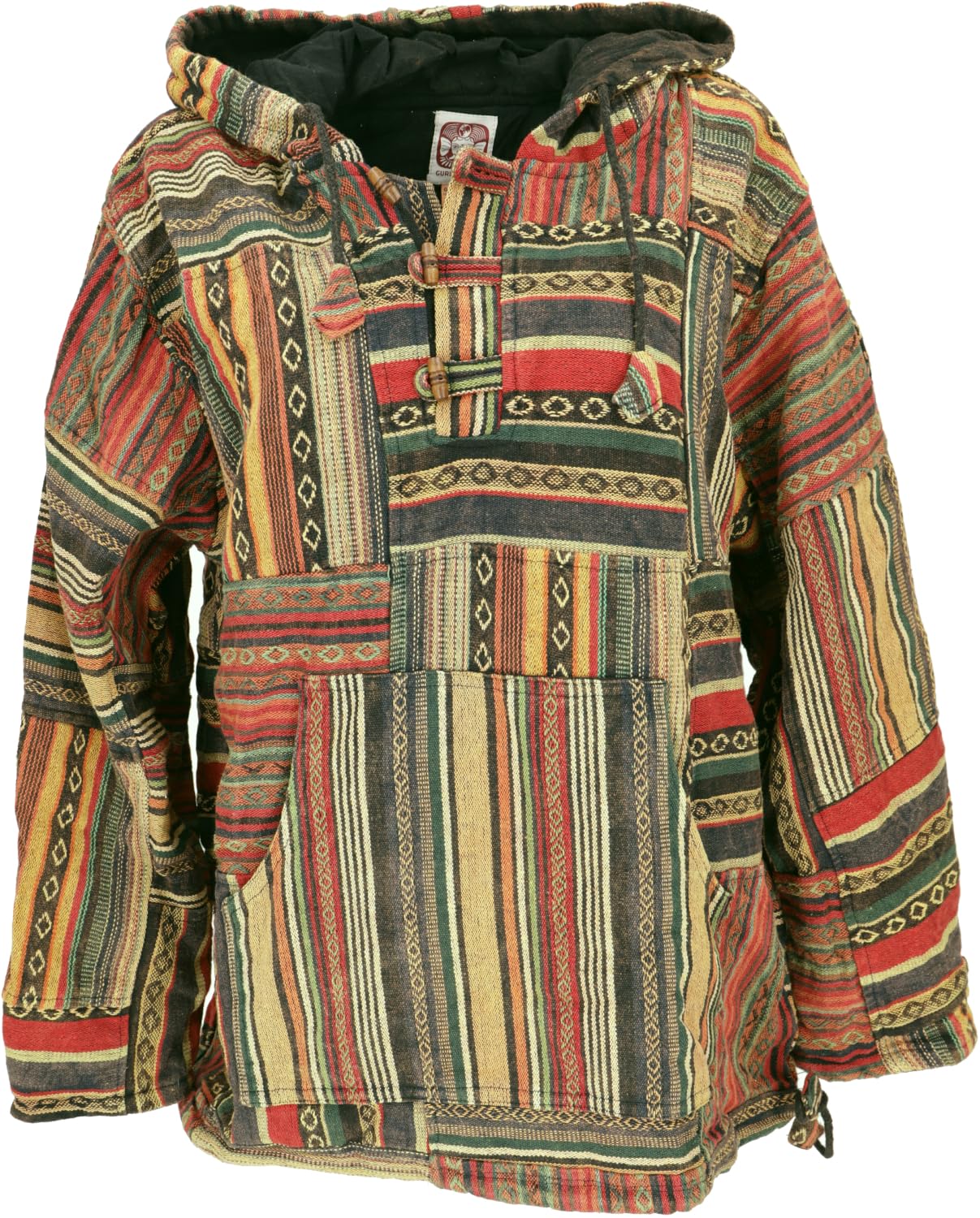 GURU SHOP Goa - Felpa con cappuccio unisex Stonewash Patchwork Baja Hoody da uomo, senape, L