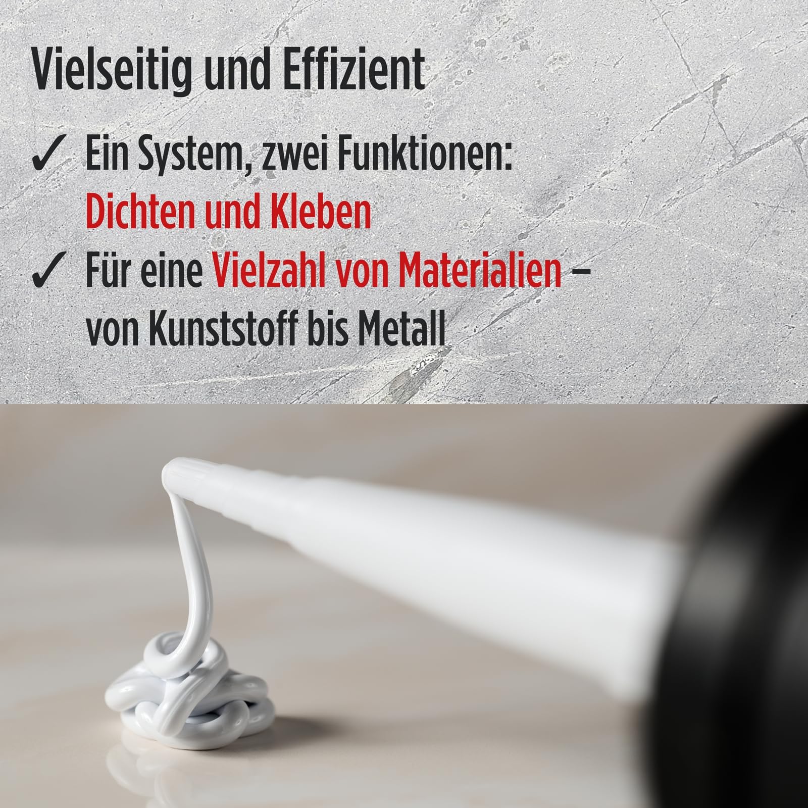 TECPO Klebe- und Dichtmasse, 10x 370g schwarz Karosseriekleber mit Skelett Kartuschenpresse