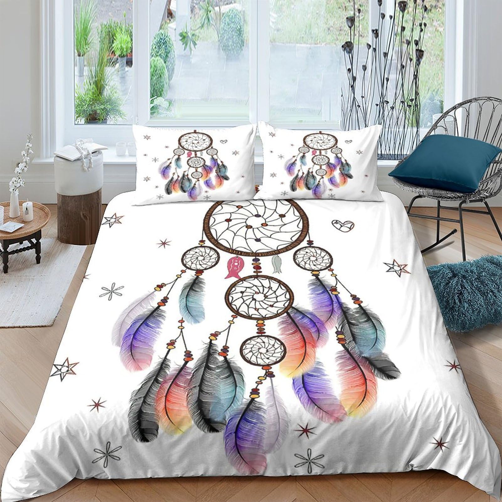 Ctjqhvkz Style-3 3D Printed Dreamcatcher Fitted Sheet Microfiber Soft Colourful Feather Bed Sheet For Bedroom Dorm Mattress Decor Single（135X200cm）