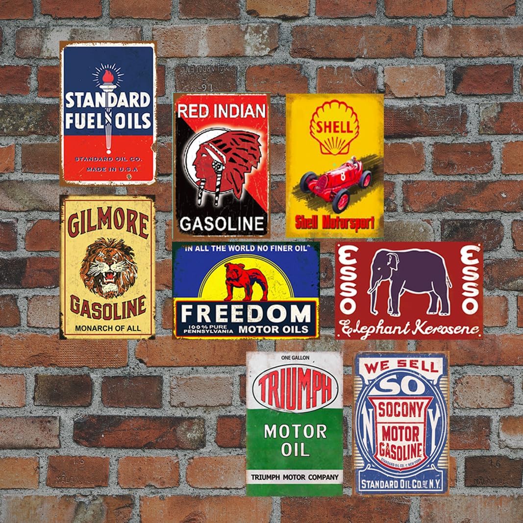 Reproduction Vintage Tin Sign Bundle, Gas Oil Car Pinup Metal Signs, Retro Nostalgic Decor for Bar Man Cave Diner Garage, 8x12 inches (20 pcs bundle)