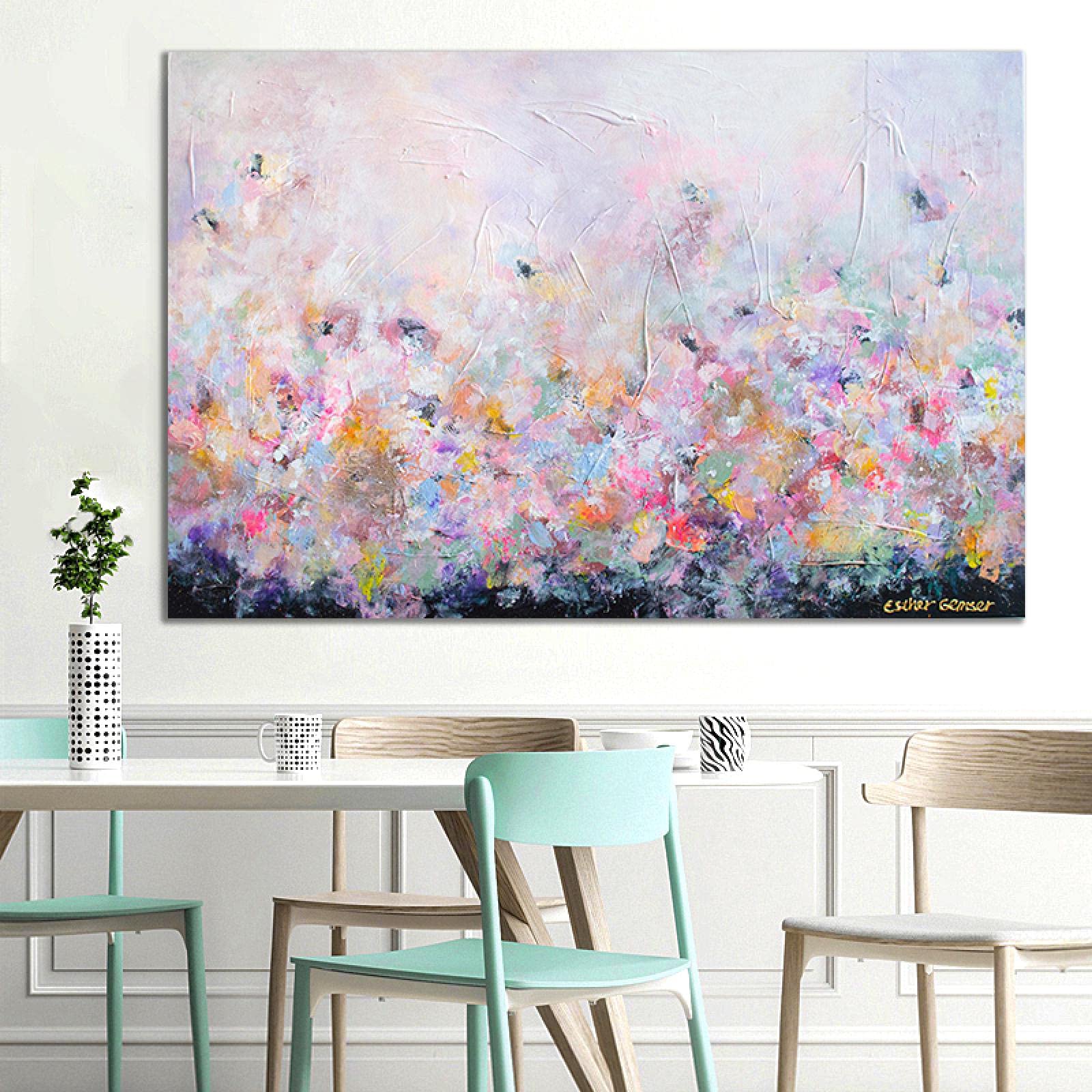 Amazon｜ピンクの花の絵はキャンバスの装飾サロンに油絵を印刷しました