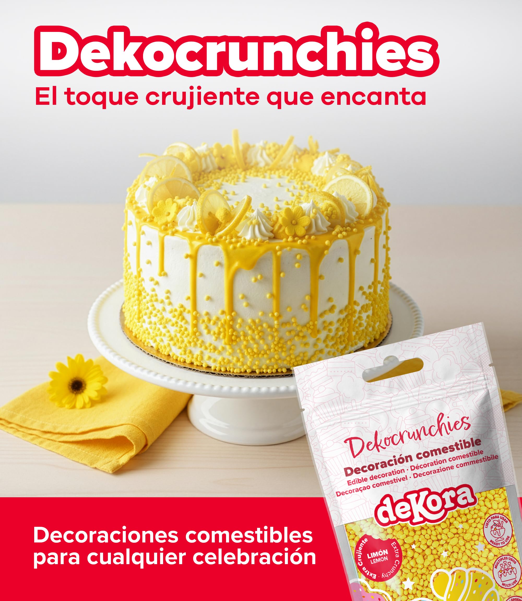 Dekocrunchies Limón 100g Sprinkles de azúcar crujientes Topping repostería perlas comestibles para decoración de tartas