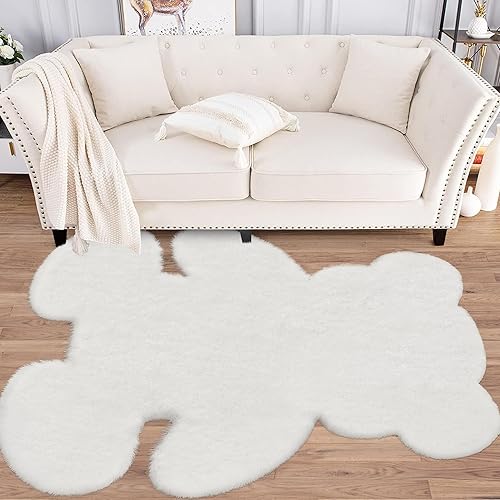 Miniatura 109 de Alfombra blanca de 3 x 3.9 pies, suave y esponjosa, de piel de oveja sintética, bonita alfombra de felpa para guardería, habitación de niños y Blanco