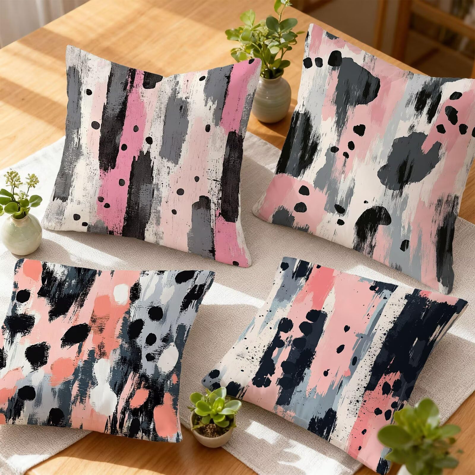 Gris Housse Coussin 60x60 Rose Taie Oreiller 60x60 Lot de 4 Super Doux Protege Oreiller 60 x 60 Decoration Automne Taie D'oreiller Carrées Coussin Canape, pour Maison Chambre Canapé Chaise E - 848