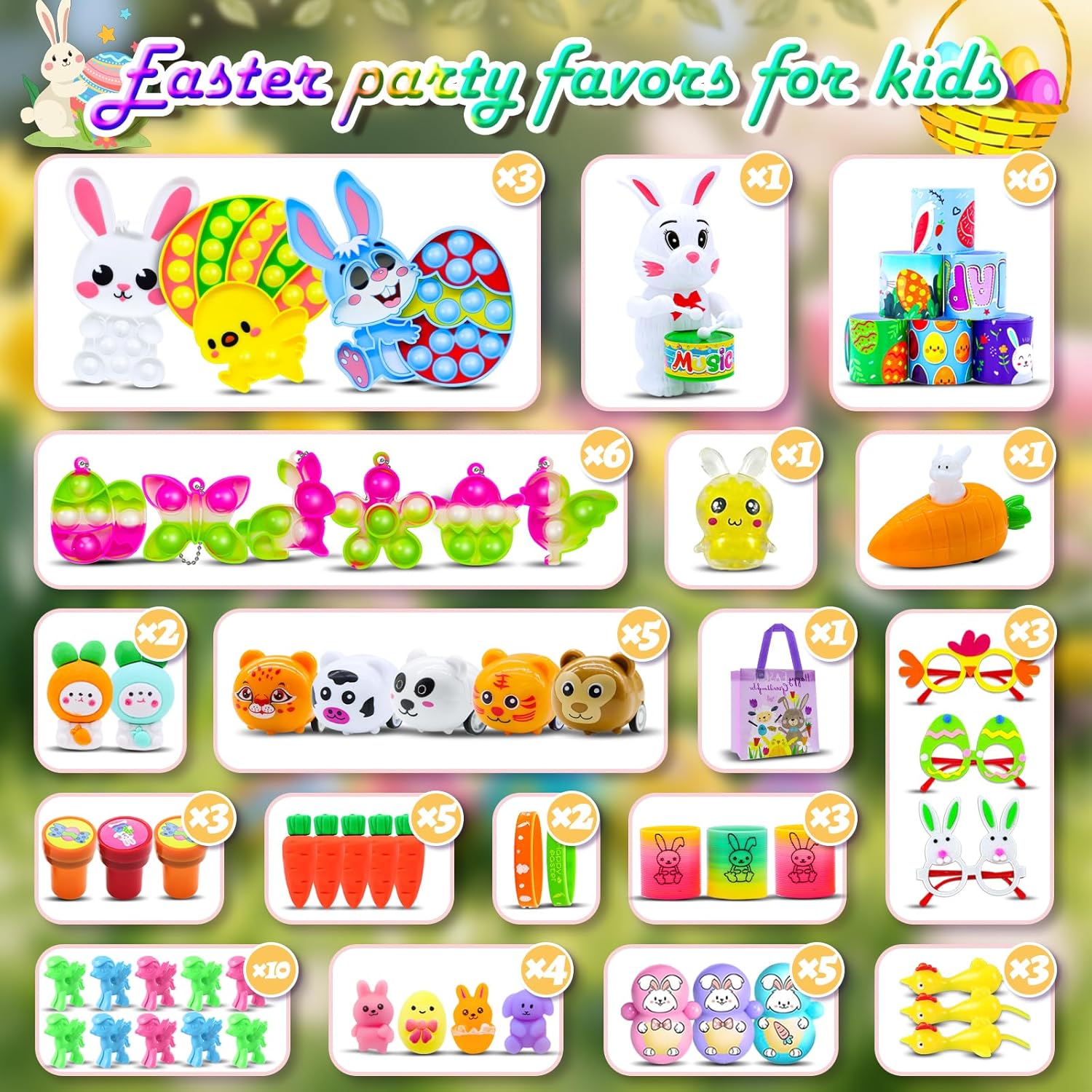BicMan 500pcs Easter Basket Stuffers Bulk, Easter Egg Fillers for Kids, Fidget Toys Pack, Easter Party Favors, Goodie Bag Stuffers, Classroom Prize, Treasure Box