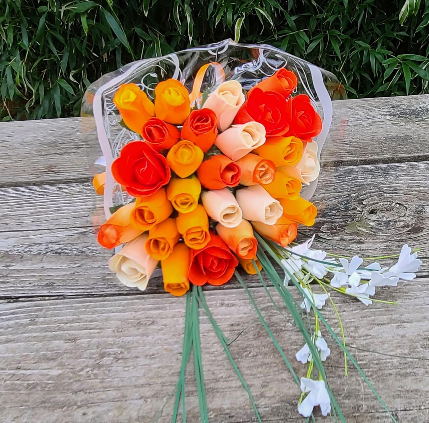 Deluxe Orange Cream Sicle Themed Bouquet. Featuring Closed and Half Open Bud Roses (2 Dozen)