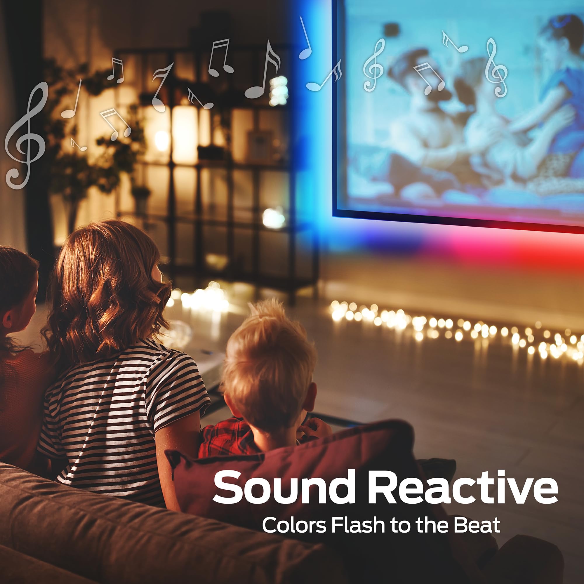 Monster 13.1ft Color Flow Multi-Color LED Light Strip, Indoor, Fun Flash Mode, Remote Control, Dimmable, Self Adhesive, Timer, 120 RGB+IC LEDs, USB Powered, Multi-White, Sound Reactive