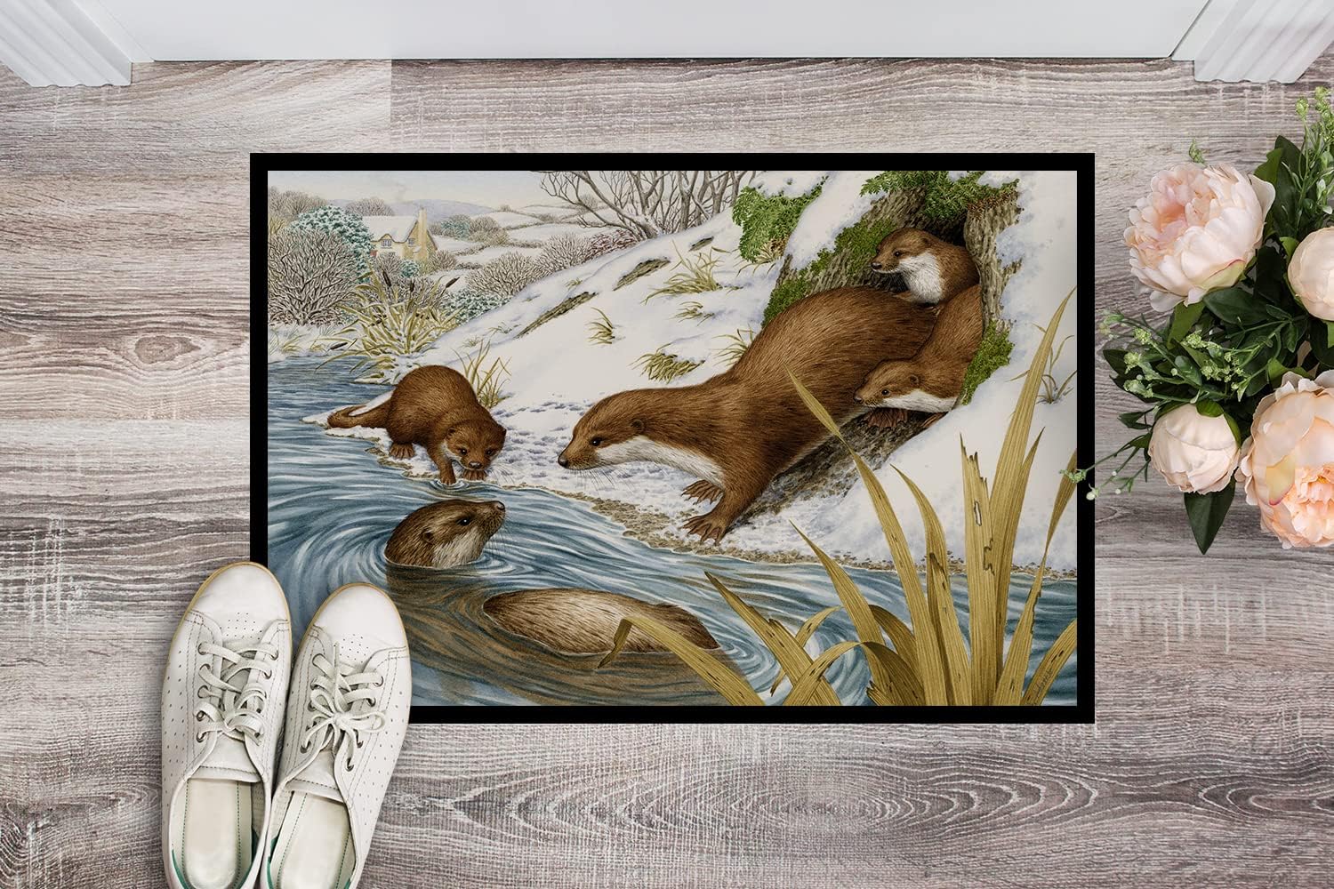 Caroline's Treasures ASA2186JMAT Playtime Otters Doormat 24x36 Front Door Mat Indoor Outdoor Rugs for Entryway, Non Slip Washable Low Pile, 24H X 36W