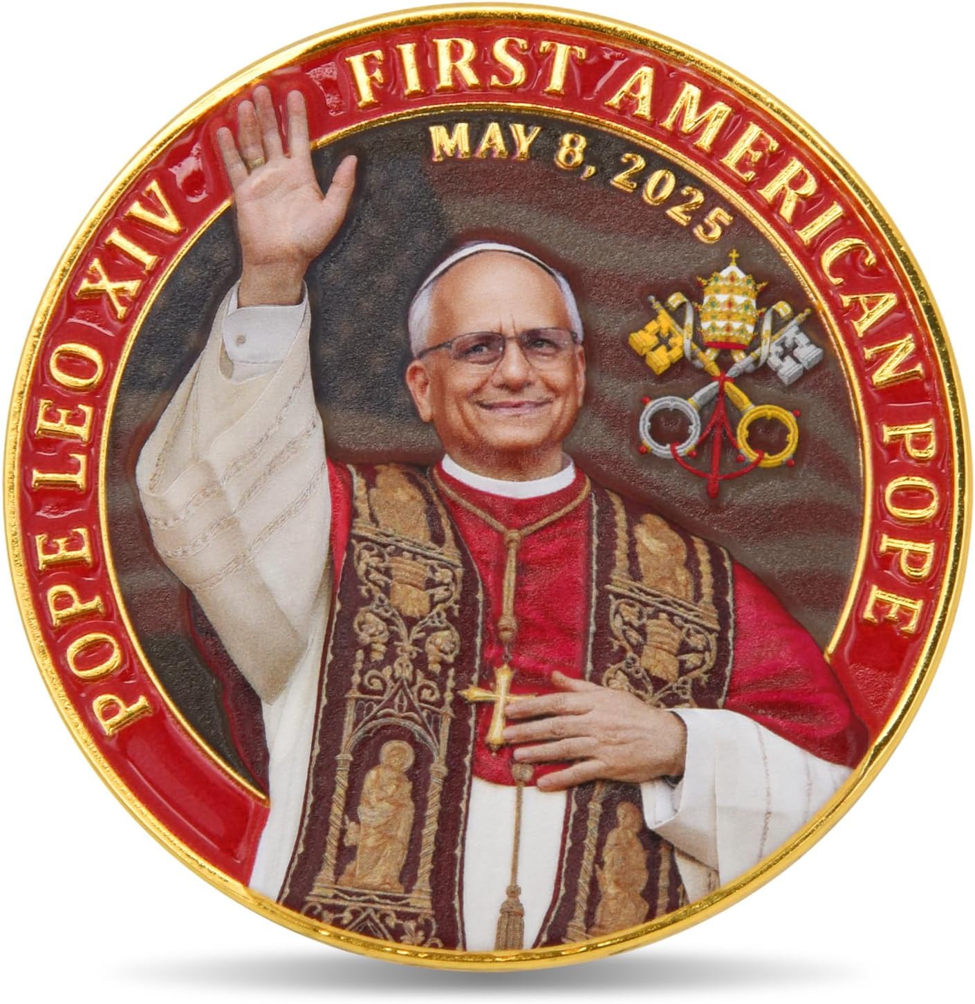 Pope Leo XIV Challenge Coins (5-Pack) – First American Pope 2025 Medallions with St. Peter’s Basilica Design – Zinc Alloy Collector Coins with Clear Acrylic Protective Cases