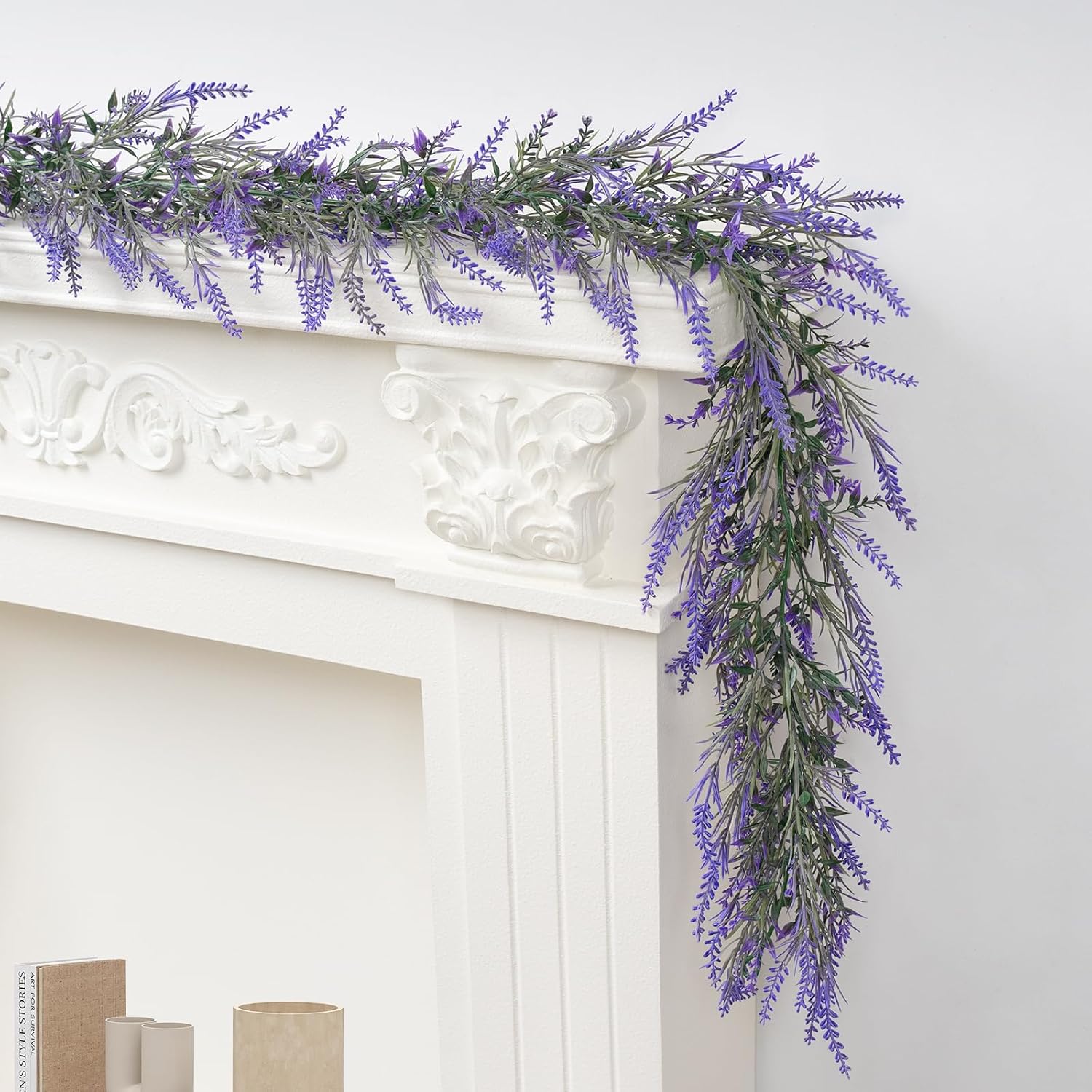 2pcs Spring Summer Lavender Garland, 6Ft Purple Lavender Artificial Garland, All Year Lavender Garlands for Farmhouse Wedding Mantle Arch Porch Stair Table Indoor Door Home Decor