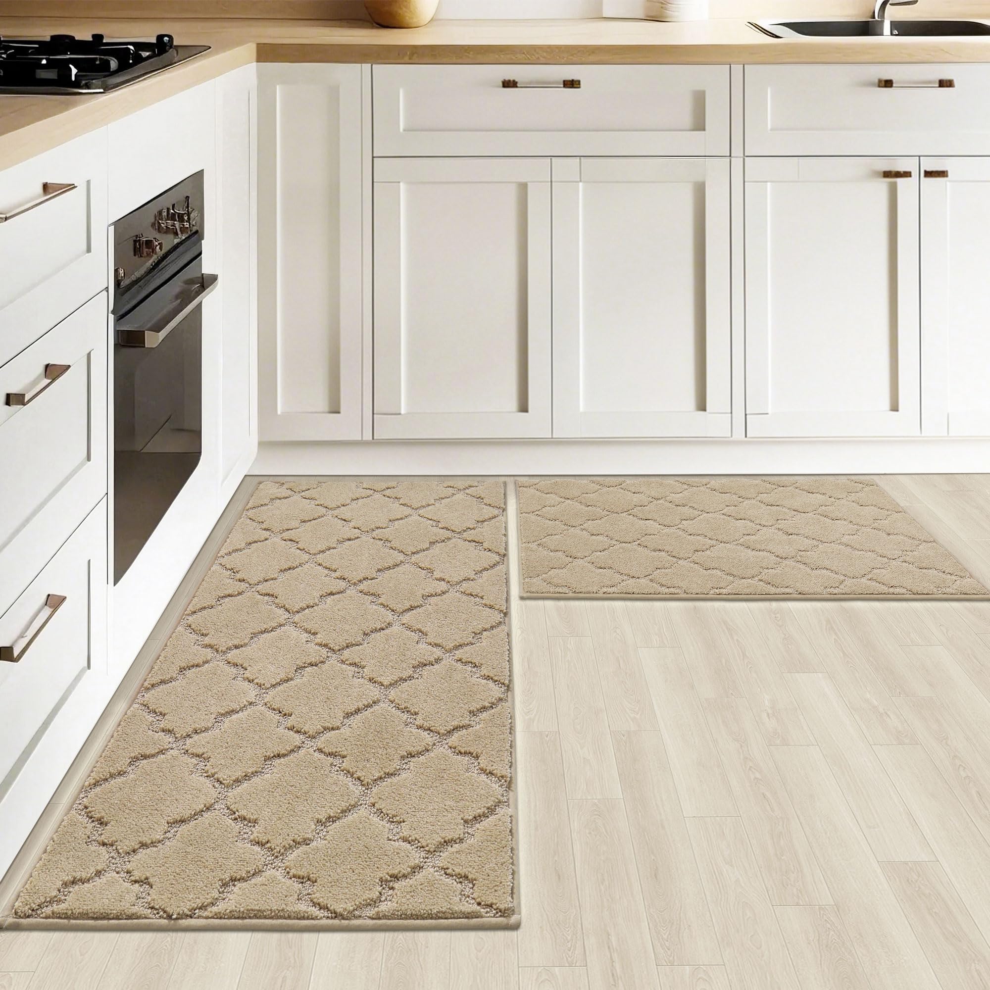 COSY HOMEER Tappeto da cucina, lavabile antiscivolo, tappeto da cucina, corridoio e soggiorno (50 x 75 cm + 50 x 120 cm, beige chiaro)