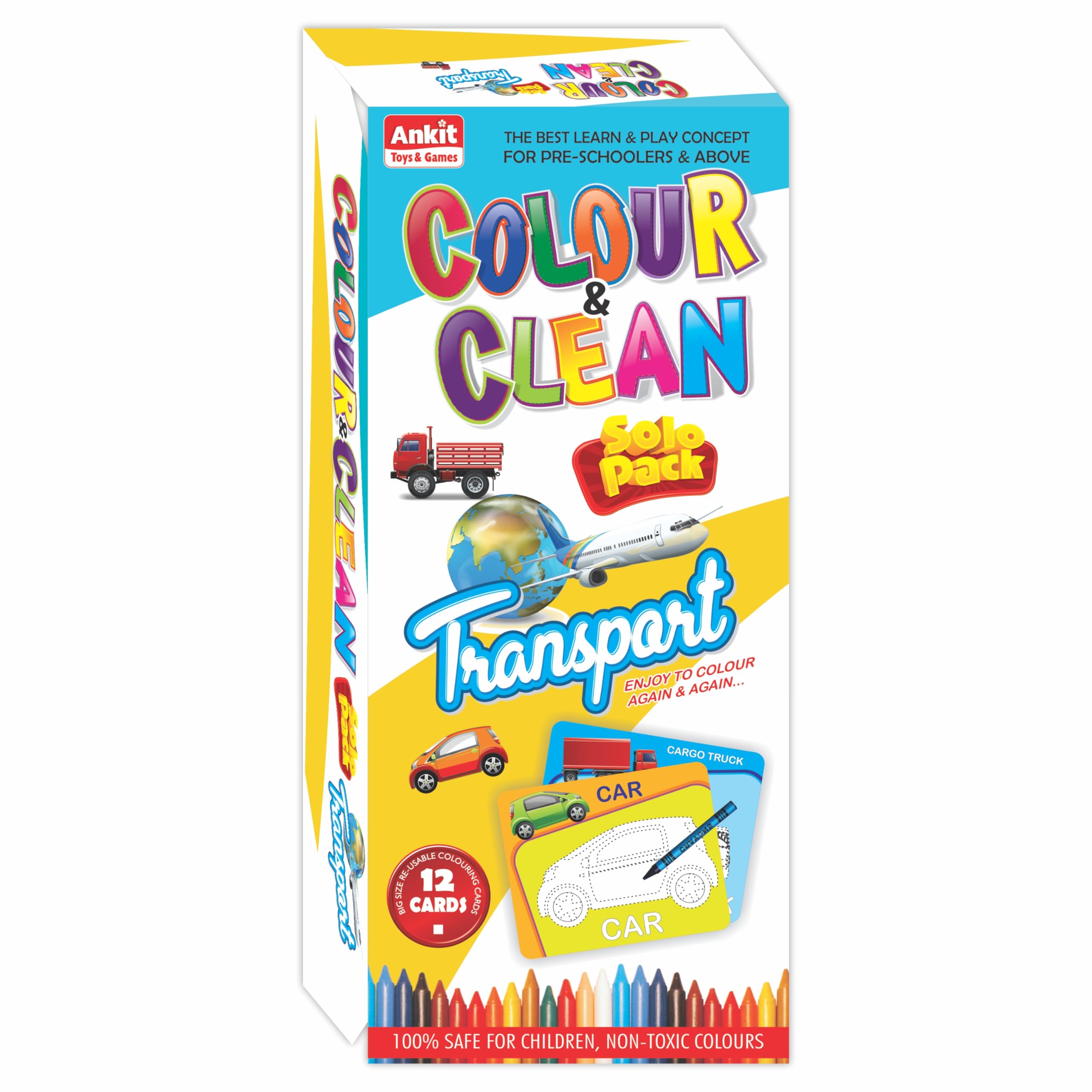 Ankit Toys & Games Color & Clean Transports Solo Pack | Reusable Flash Cards, Oil Pastels Colors & Duster | Brain Boosting game for Toddlers | Set of 12 Coloring Cards in Box for Age 3 Years and above (B0CMD775ND) Amazon Price History, Amazon Price Tracker