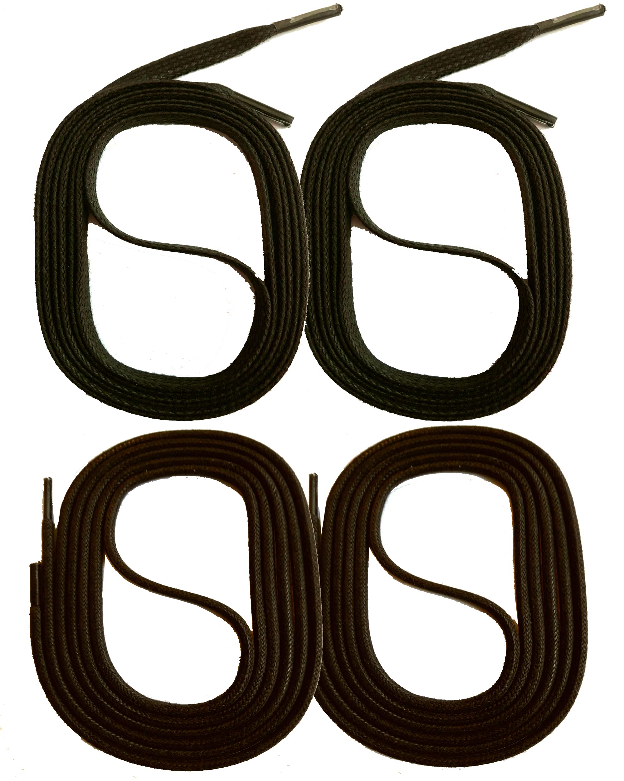 2 Pairs of Waxed Round and Flat Shoelaces, 18 Colours, 45-150 cm, Tear-Resistant, Stable, Cotton Shoe Laces for Business, Leather Shoes, Boots, dark brown, 75cm RUND 3mm